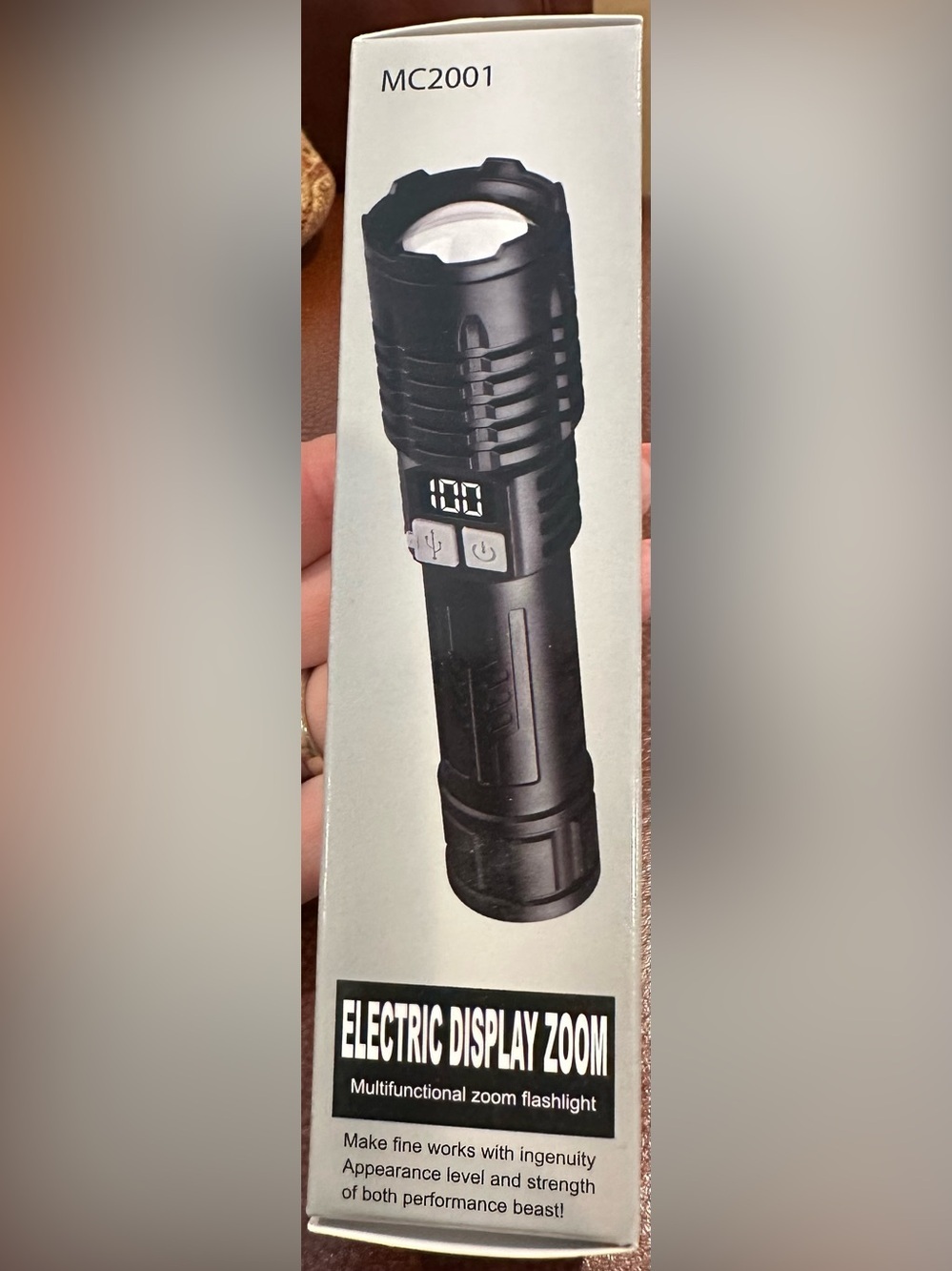 Rechargeable LED Flashlight Black w/Electric Display Zoom, Multifunctional NIB
